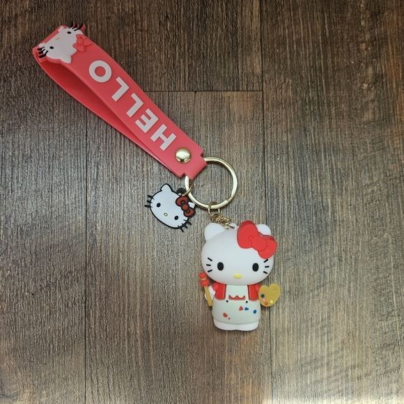 Hello Kitty Sanrio Keychain With Strap Bag Tag Painter Artist Kawaii - Picture 3 of 9